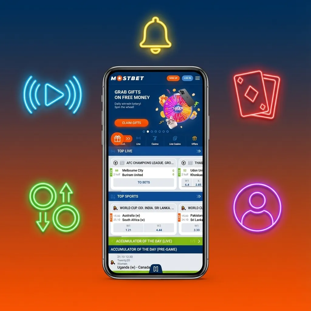 Mostbet mobile app promo screen highlighting Indian sports betting, INR balance, local payments, slots, live casino, and welcome bonus