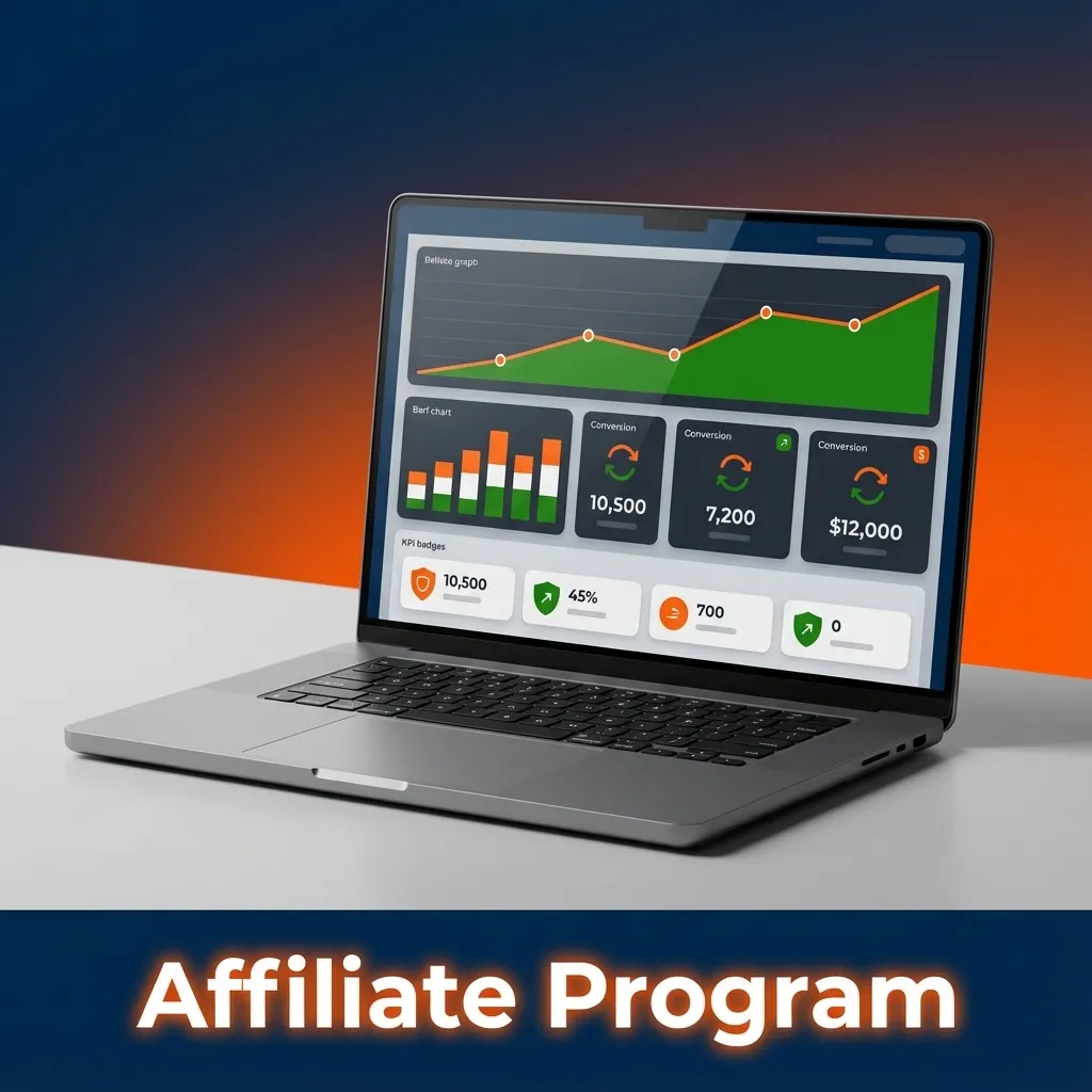 Illustration promoting the Mostbet affiliate program with partners earning tiered commissions from referred betting players